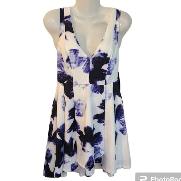 LULU"S Seeing Chic Blue and Ivory Print Skater Dress Womens S NWT Style 338362 - Picture 3 of 16